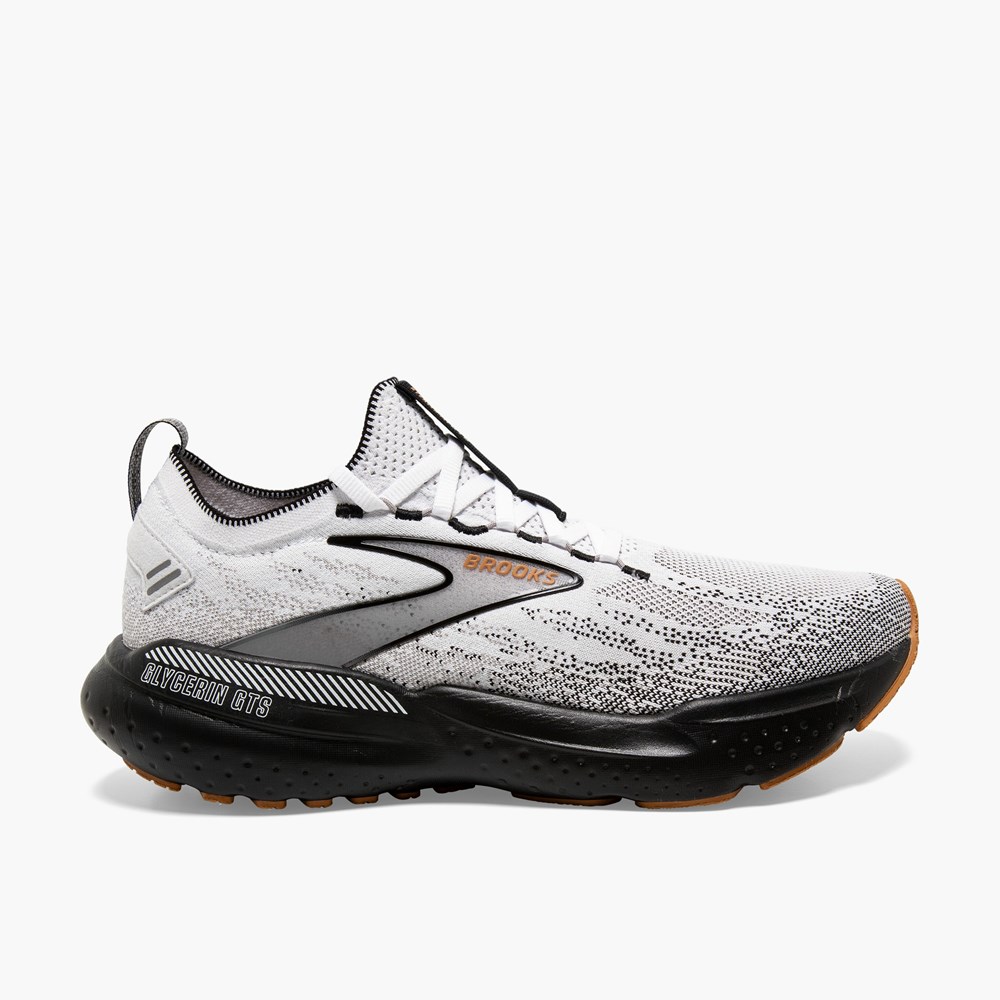 Chaussures Running Route Brooks Glycerin StealthFit GTS 21 Blanche Grise Noir Homme | CCC-0911065